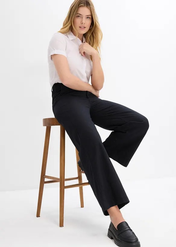 Vid bukse i ren bomull, High Waist, bonprix