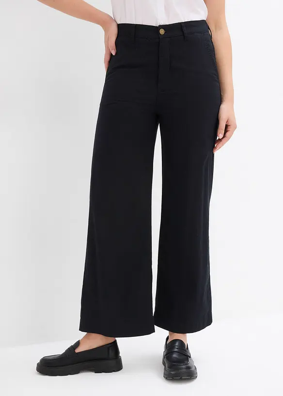 Vid bukse i ren bomull, High Waist, bonprix