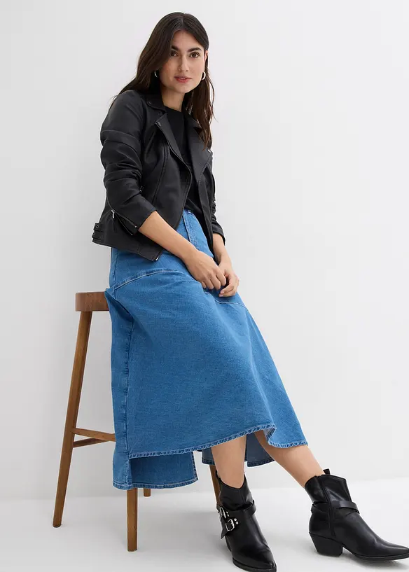 Jeansskjørt High Waist, midi-lengde, bonprix