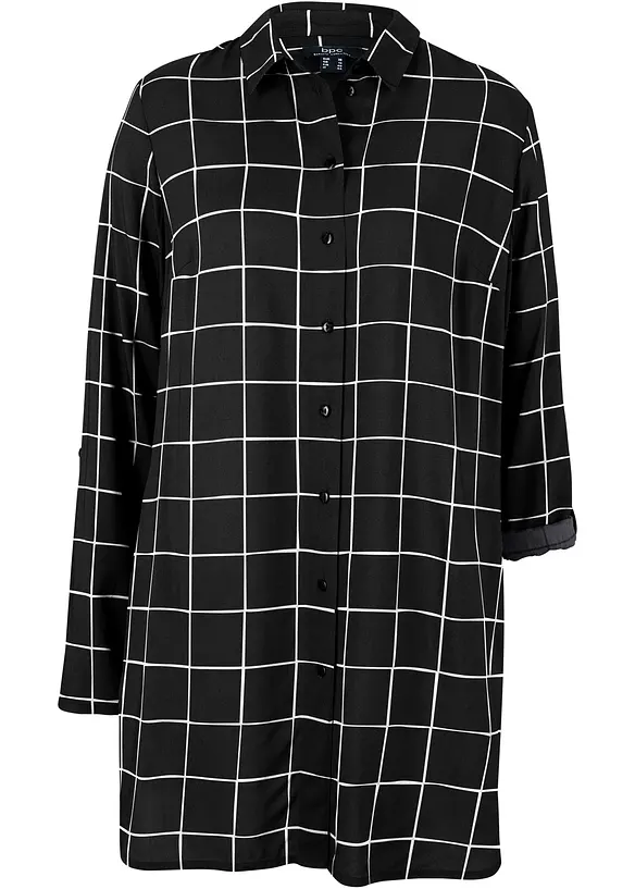 Lang, rutet bluse med lommer, bonprix