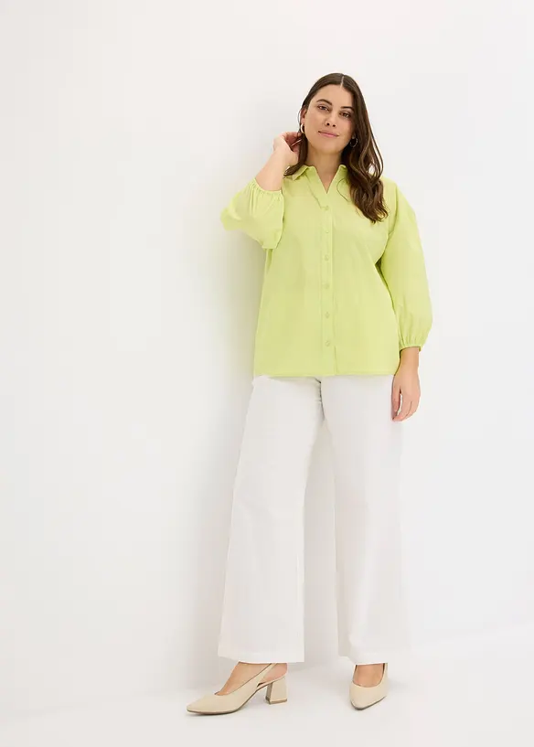 Bluse med lengre bakstykke og ballongermer, bonprix