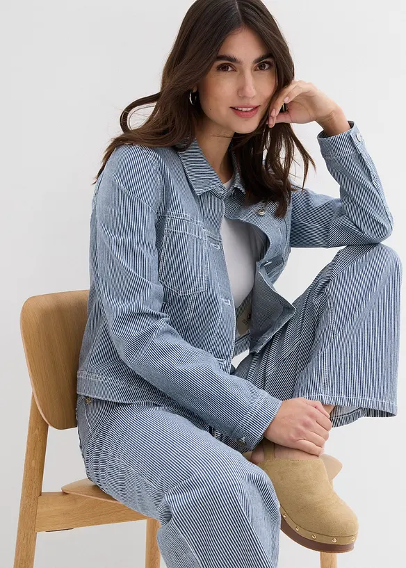 Jeansjakke med stripemønster, kortere modell, bonprix