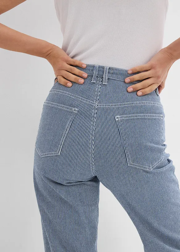 Loose Straight-jeans, High Waist, stripemønster, bonprix