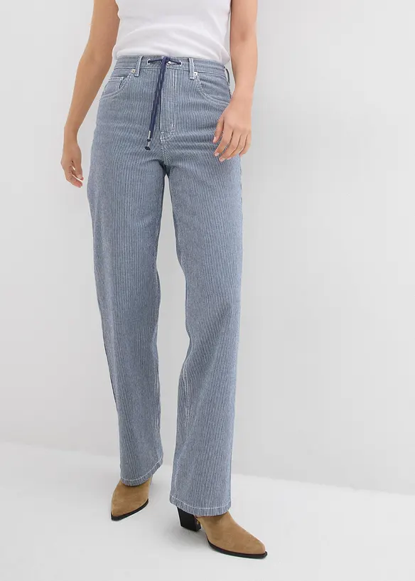 Loose Straight-jeans, High Waist, stripemønster, bonprix