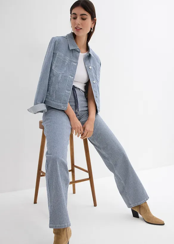 Loose Straight-jeans, High Waist, stripemønster, bonprix