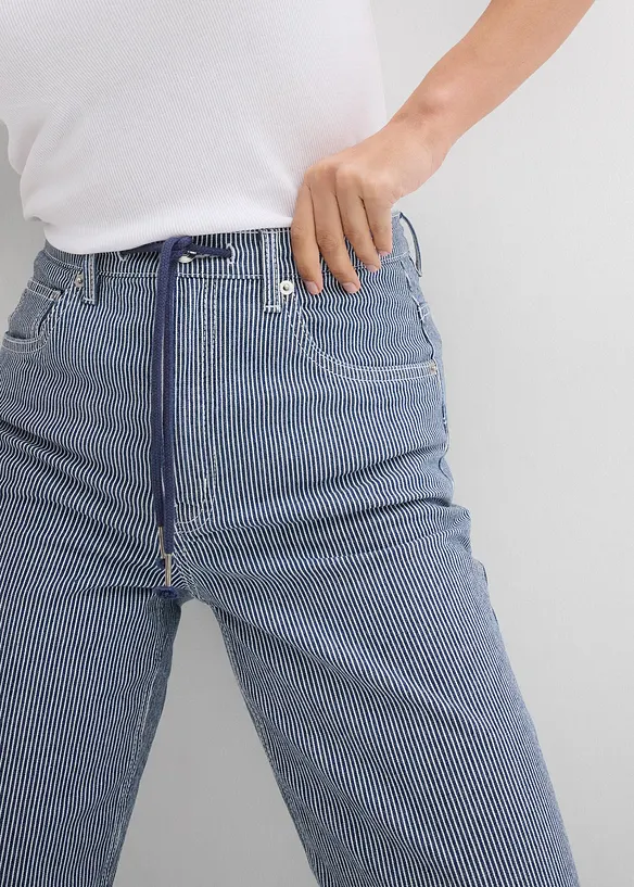 Loose Straight-jeans, High Waist, stripemønster, bonprix