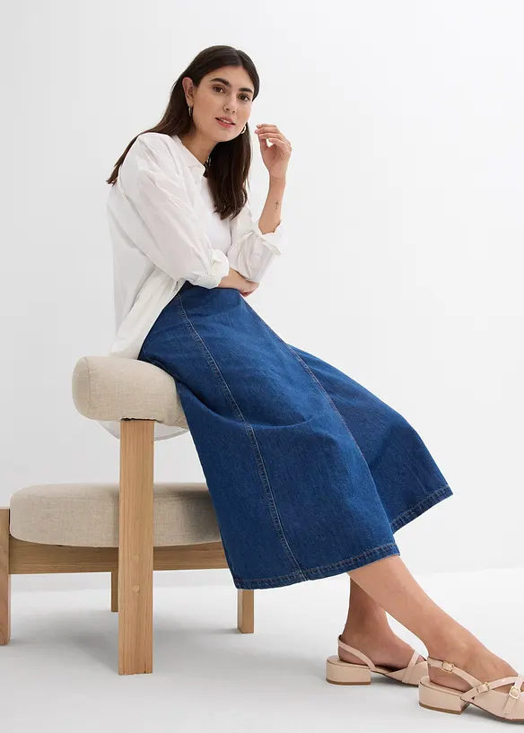 Jeansskjørt i omslagsmodell, supersoft, bonprix