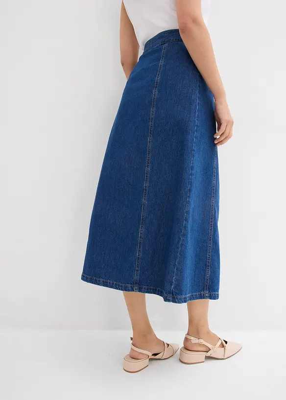 Jeansskjørt i omslagsmodell, supersoft, bonprix