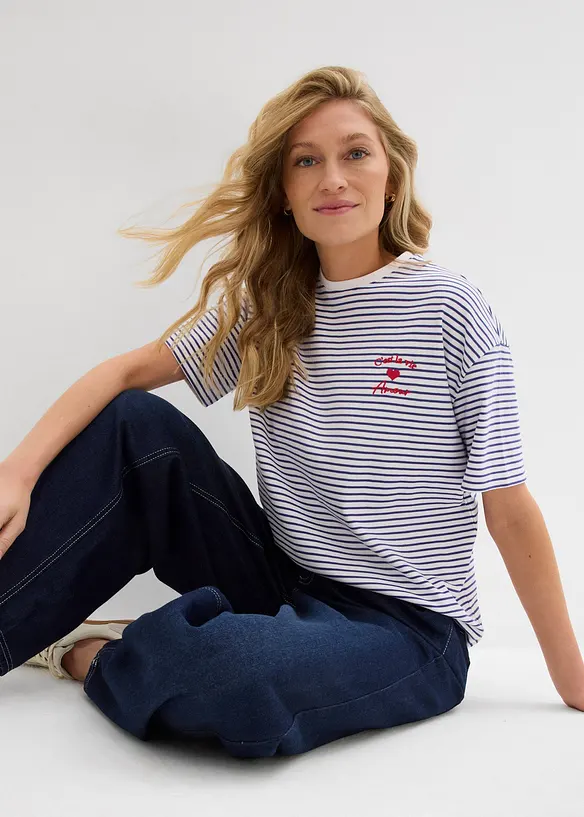 T-skjorte med stripemønster og broderi, bonprix