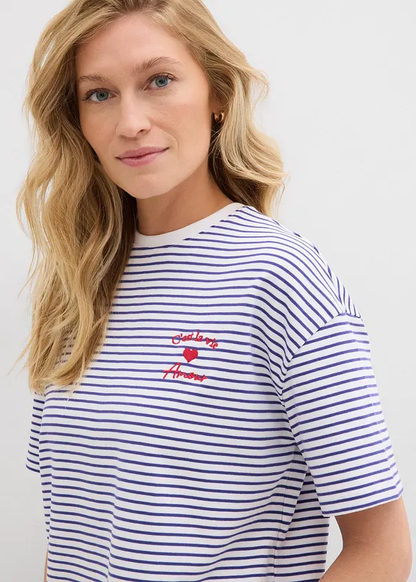 T-skjorte med stripemønster og broderi, bonprix