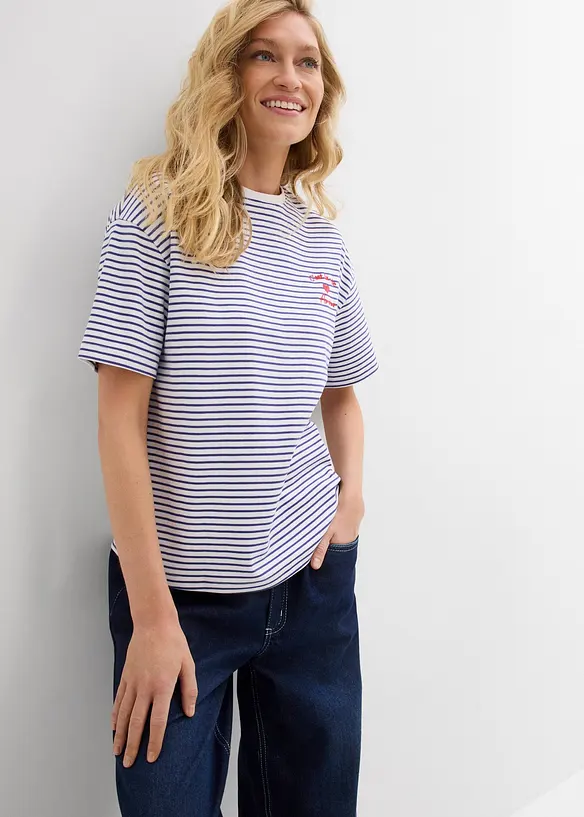 T-skjorte med stripemønster og broderi, bonprix