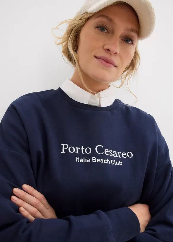 Oversized sweatshirt med broderi, bonprix