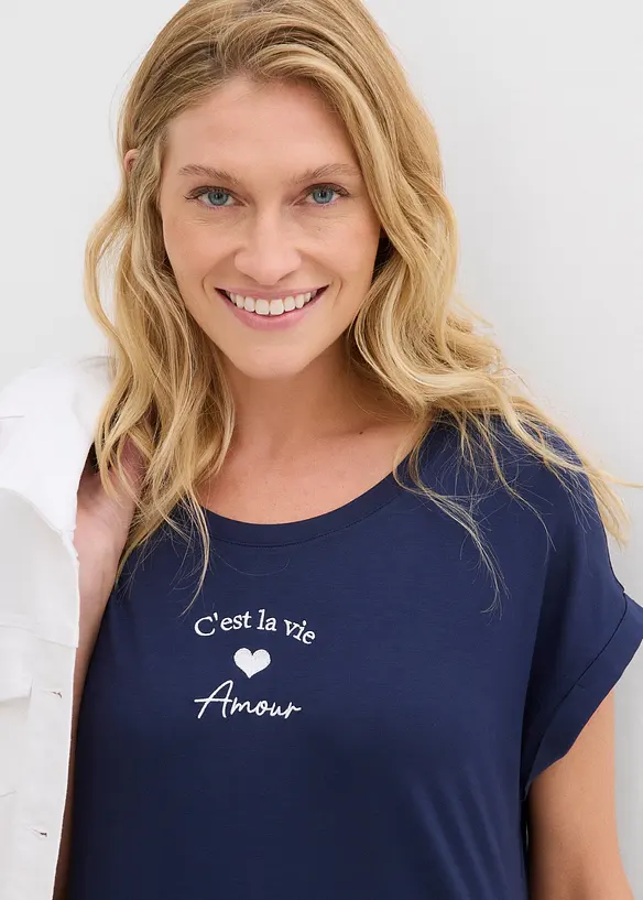 Jerseykjole med broderi i viskose-/ elastanmiks, bonprix