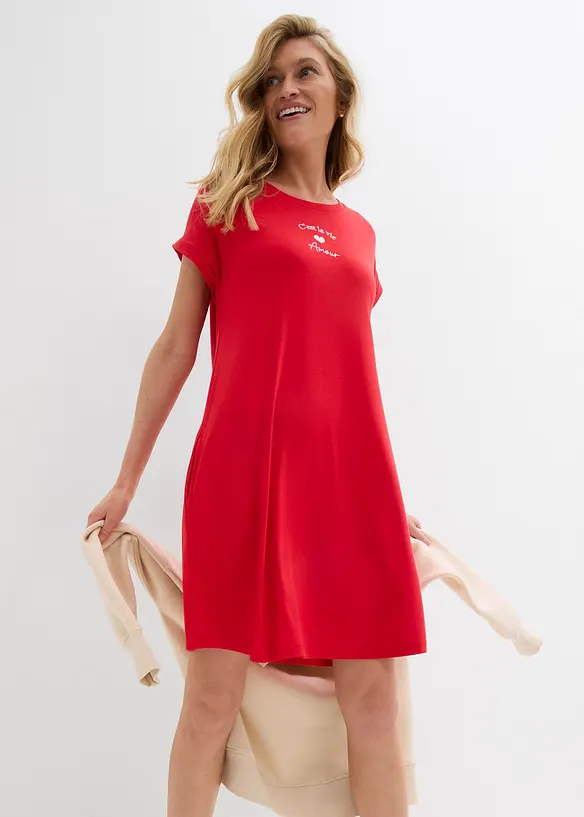Jerseykjole med broderi i viskose-/ elastanmiks, bonprix