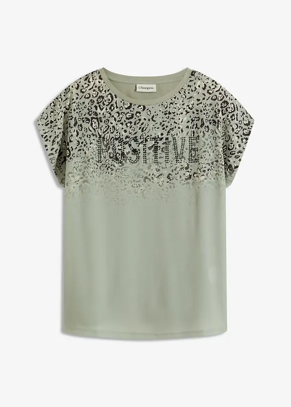 Topp med vevd innfelling og glitterstener, bonprix