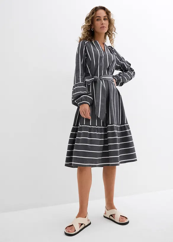 Midikjole i ren bomull med stripemønster, bonprix