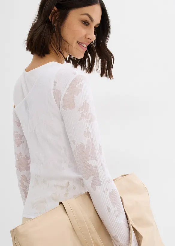 Off shoulder-topp med etset mønster, bonprix