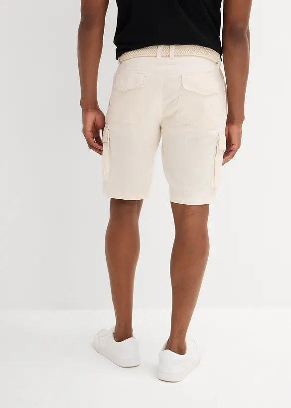 Regular Fit-cargo-bermudashorts i lin-miks med belte, bonprix