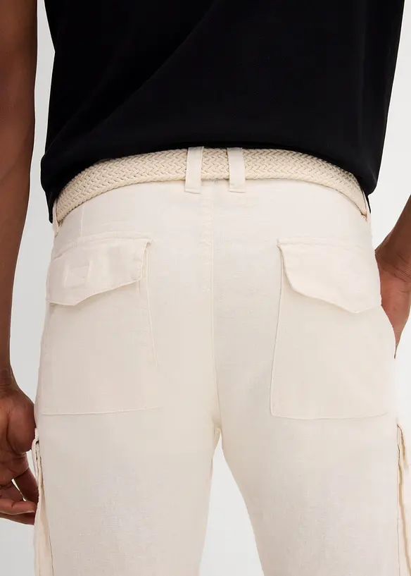 Regular Fit-cargo-bermudashorts i lin-miks med belte, bonprix