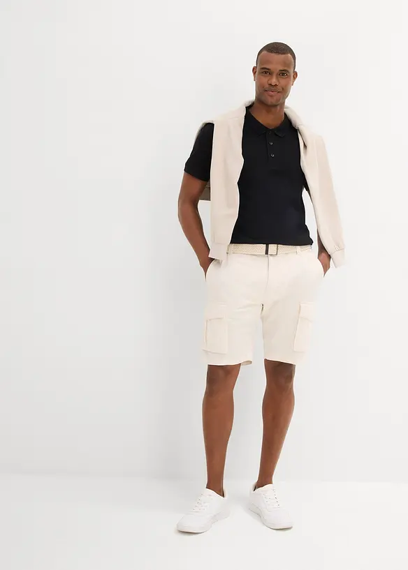 Regular Fit-cargo-bermudashorts i lin-miks med belte, bonprix