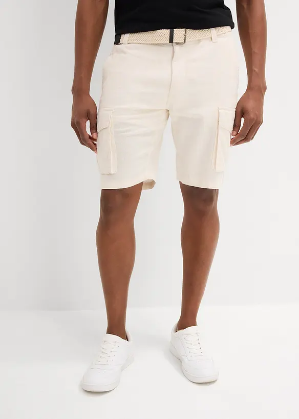 Regular Fit-cargo-bermudashorts i lin-miks med belte, bonprix
