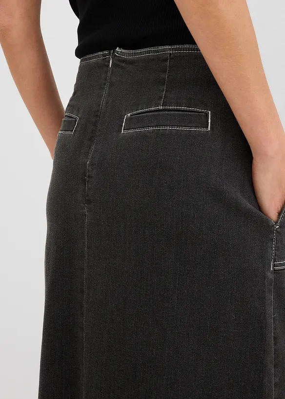 Jeansskjørt Mid Waist, midi-lengde, bonprix