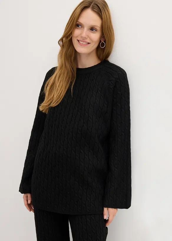 Oversized genser med flettemønster, bonprix