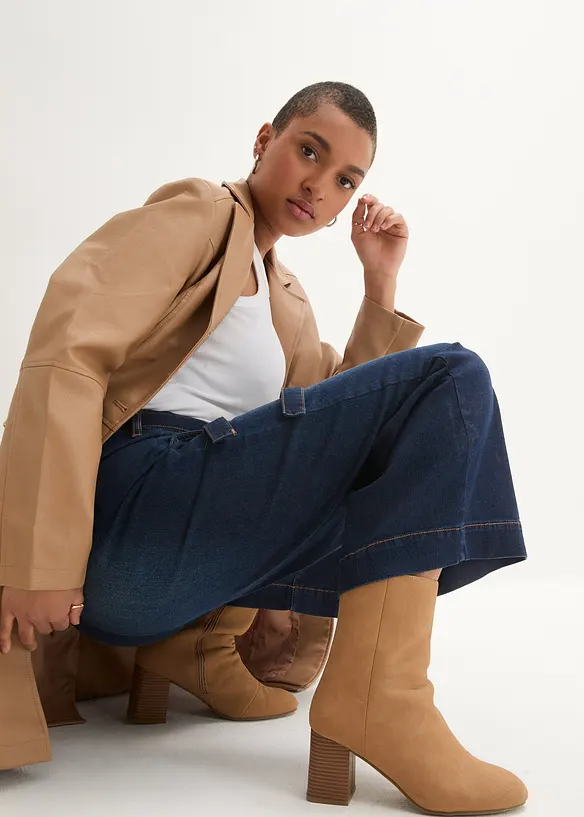 Wide Leg-jeans High Waist, komfortlinning cropped, bonprix