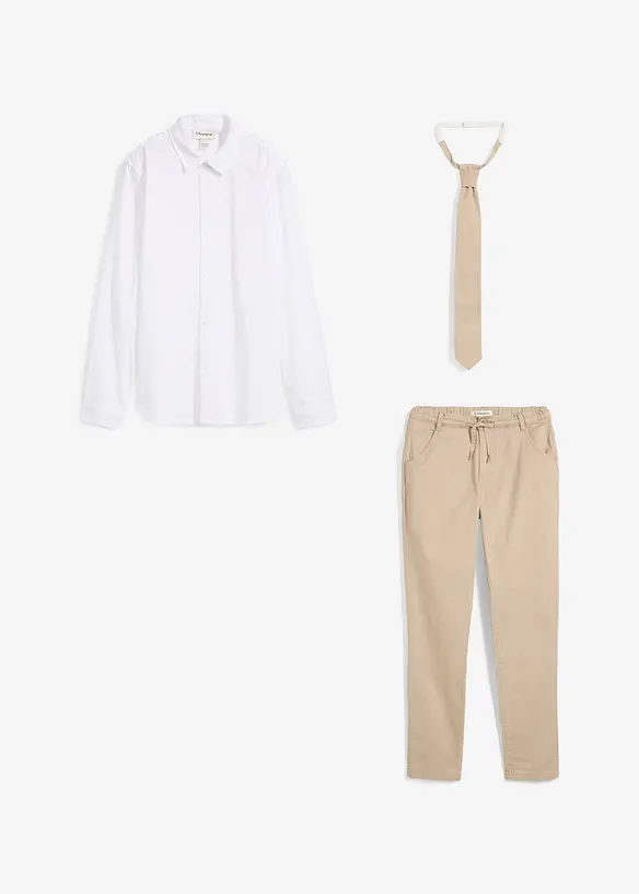 Chinos, langermet skjorte og slips (3-delt sett), bonprix