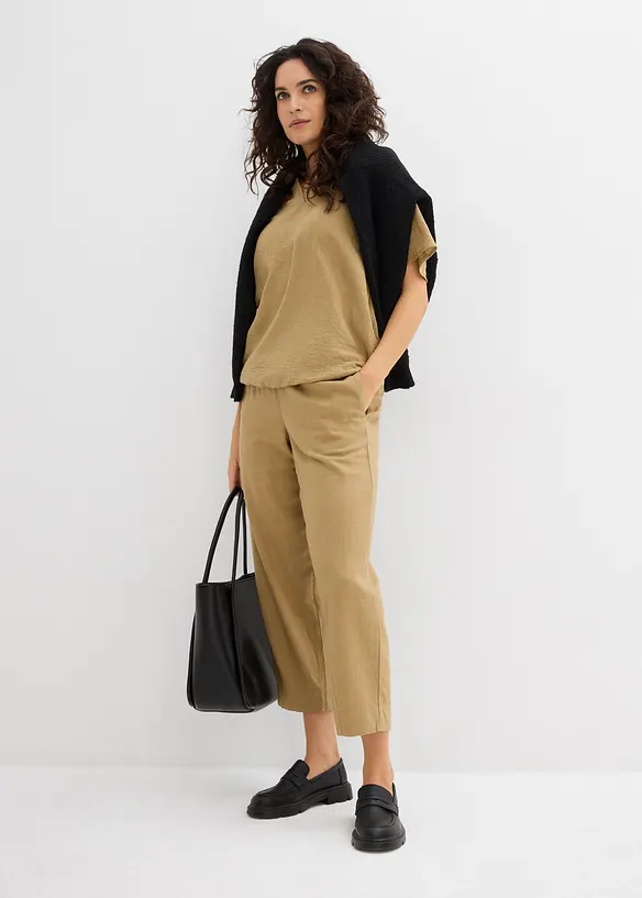 Slip on-bukse med lin, 7/8-lengde, bonprix
