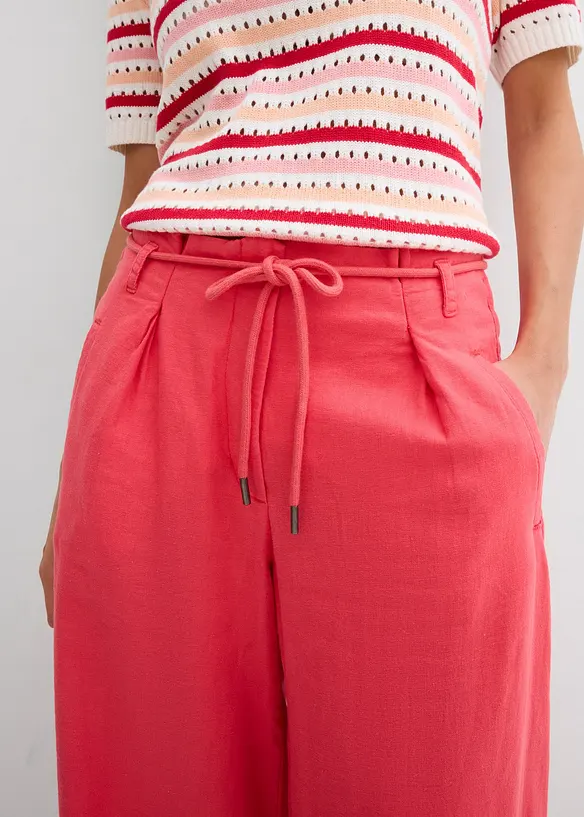 Paperbag bukse i luftig linmiks, bonprix