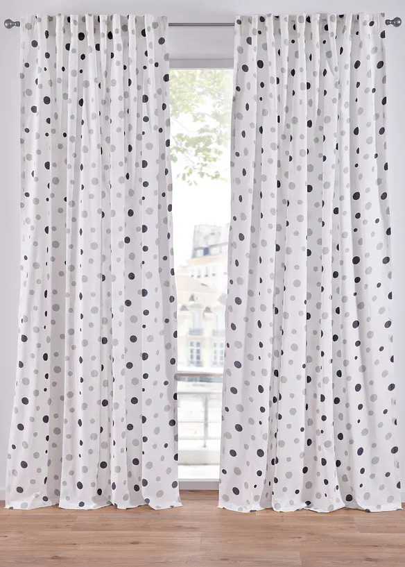 Gardin i resirkulert polyester med prikkemønster (1-pack), bonprix