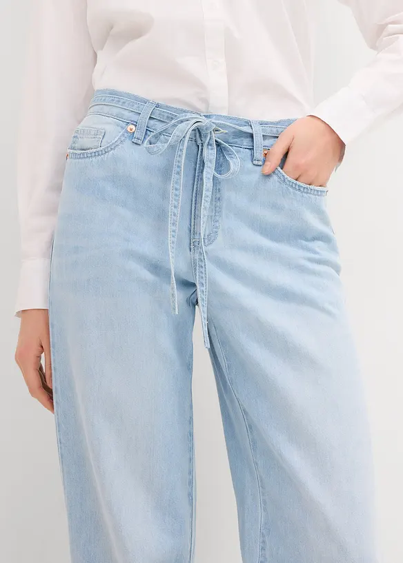 Wide Leg-jeans, Mid Waist, med belte, bonprix