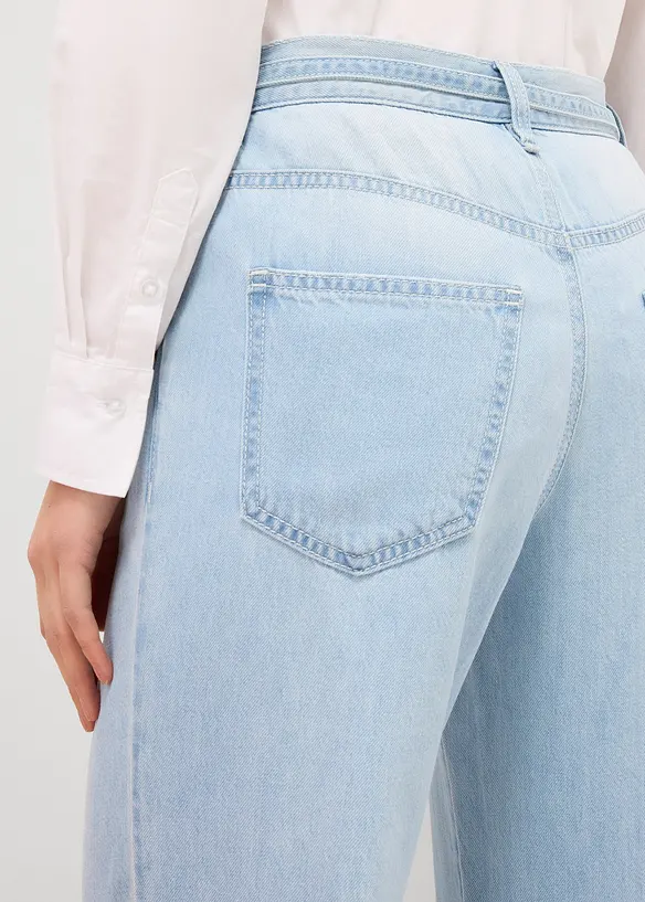 Wide Leg-jeans, Mid Waist, med belte, bonprix