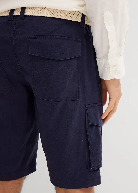 Regular Fit-cargo-bermudashorts i lin-miks med belte, bonprix