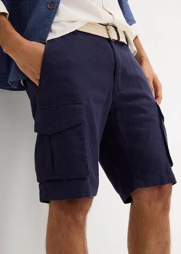 Regular Fit-cargo-bermudashorts i lin-miks med belte, bonprix