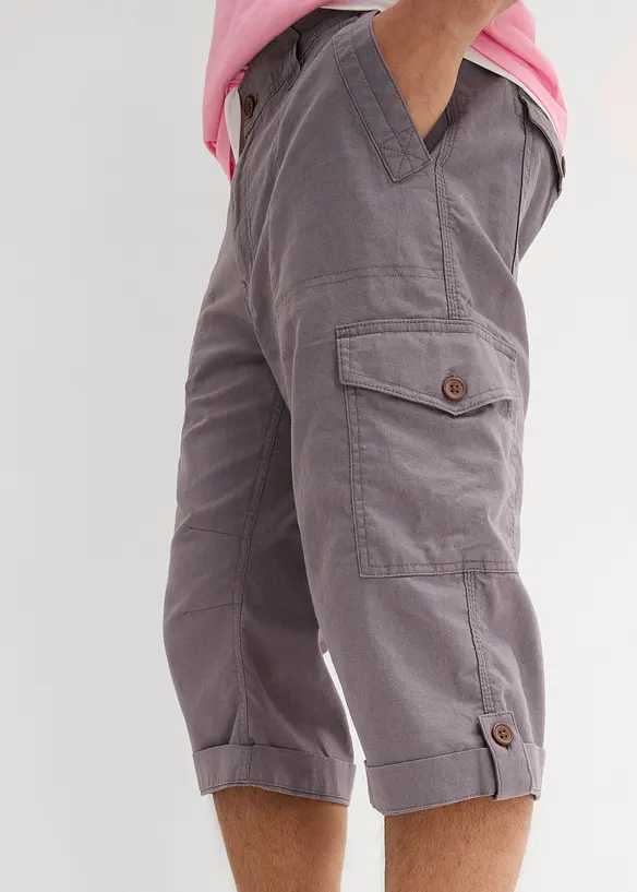 Lang cargo bermudashorts i lett linmiks, Regular Fit, bonprix