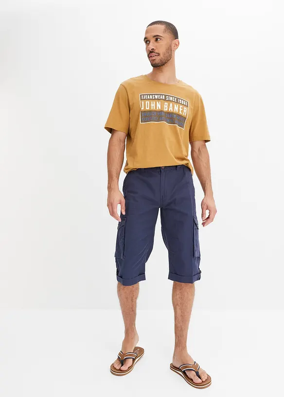 Lang cargo bermudashorts i lett linmiks, Regular Fit, bonprix