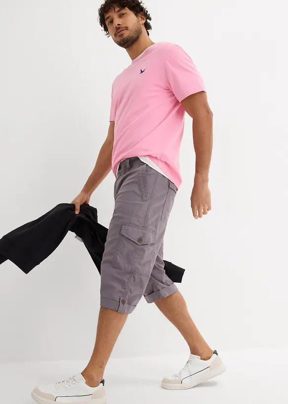 Lang cargo bermudashorts i lett linmiks, Regular Fit, bonprix