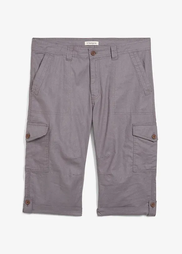 Lang cargo bermudashorts i lett linmiks, Regular Fit, bonprix