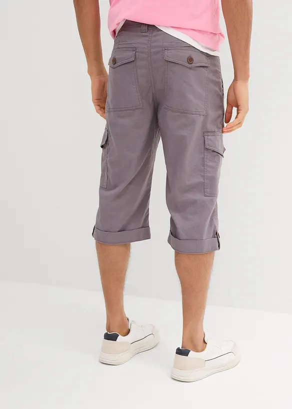 Lang cargo bermudashorts i lett linmiks, Regular Fit, bonprix