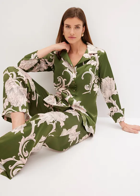 Mønstret satengbluse, bonprix