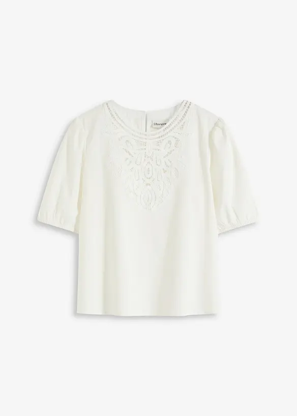 Kortermet bluse med blonder, bonprix