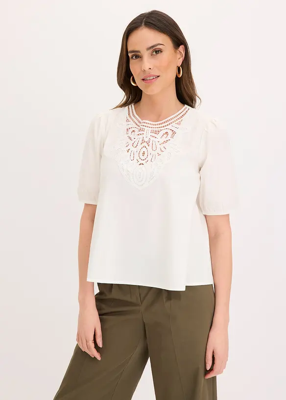Kortermet bluse med blonder, bonprix