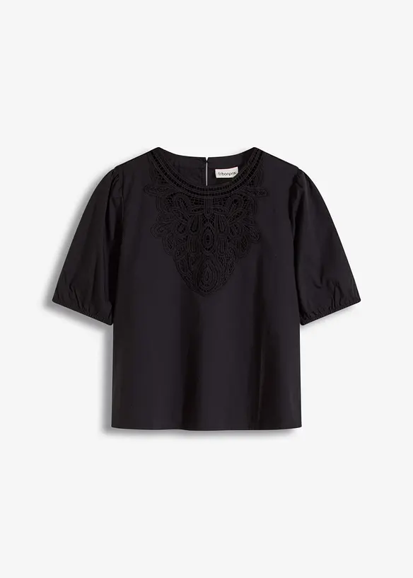 Kortermet bluse med blonder, bonprix