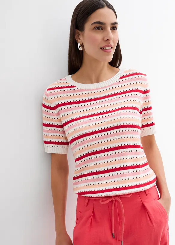 Strikket topp med stripemønster, bonprix