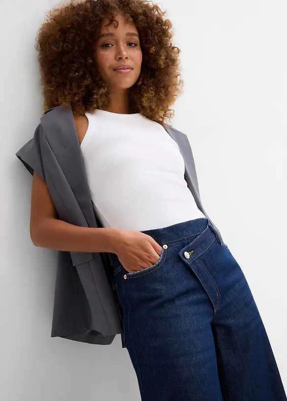 Wide Leg-jeans Mid Waist, Low Stretch, bonprix