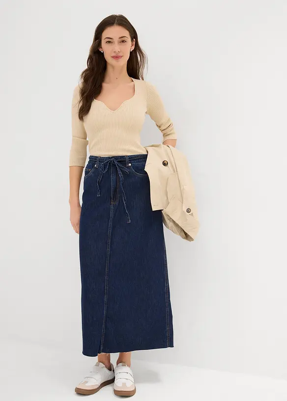 Jeansskjørt Mid Waist, midi lengde, Super Soft, bonprix