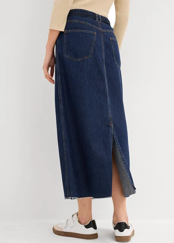 Jeansskjørt Mid Waist, midi lengde, Super Soft, bonprix