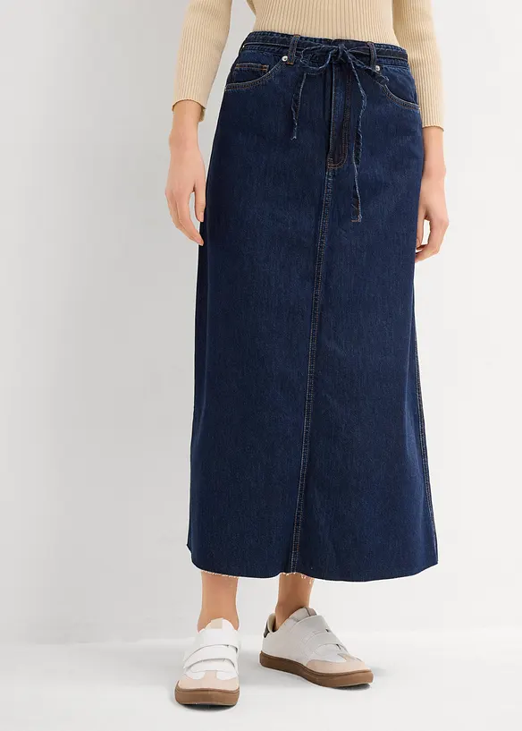 Jeansskjørt Mid Waist, midi lengde, Super Soft, bonprix
